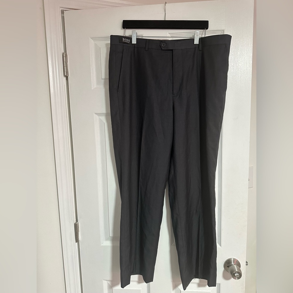 Hugo Boss Mens Dark Grey Dress Pants Size W38 XL29 Cotton Blend